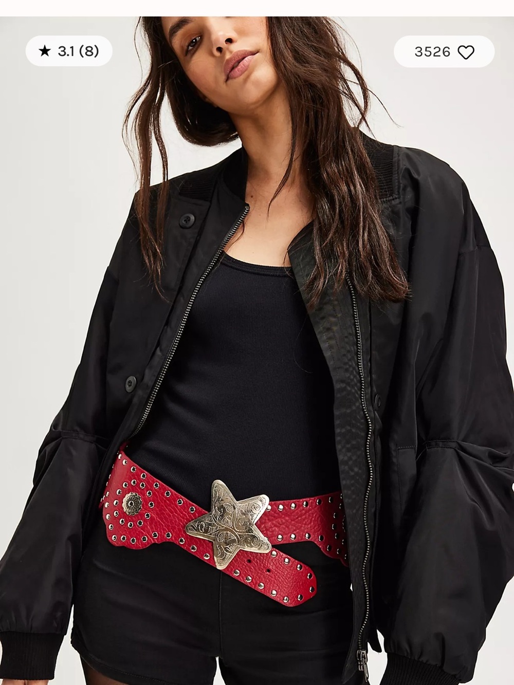 Free People Red Studded Western Star Buckle Belt